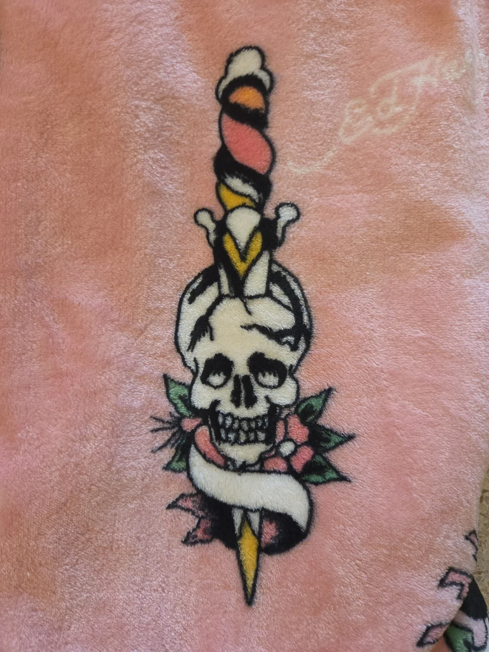 NEW Ed Hardy Plush Throw Blanket Pink Tattoo Print 50 X 70 Skull Panther